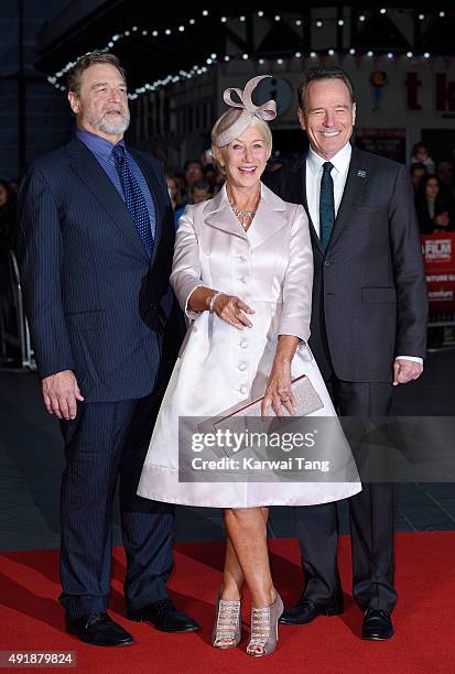 John Goodman, Dame Helen Mirren and Bryan Cranston attend a screening of "Trumbo" during the BFI London Film Festival at Odeon Leicester Square on...