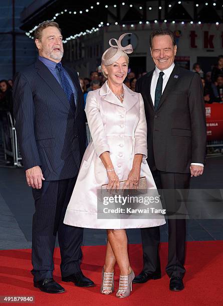 John Goodman, Dame Helen Mirren and Bryan Cranston attend a screening of "Trumbo" during the BFI London Film Festival at Odeon Leicester Square on...