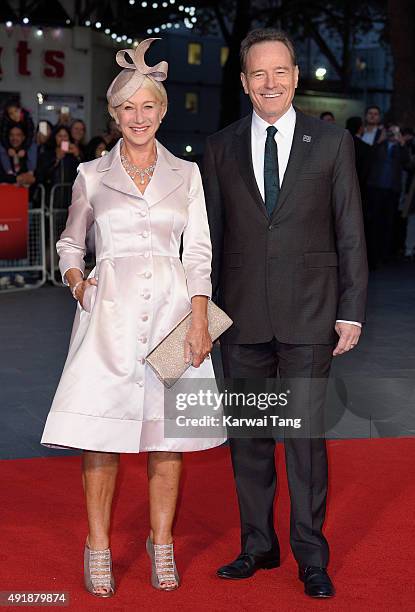 Dame Helen Mirren and Bryan Cranston attend a screening of "Trumbo" during the BFI London Film Festival at Odeon Leicester Square on October 8, 2015...