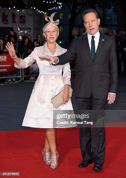 Dame Helen Mirren and Bryan Cranston attend a screening of "Trumbo" during the BFI London Film Festival at Odeon Leicester Square on October 8, 2015...