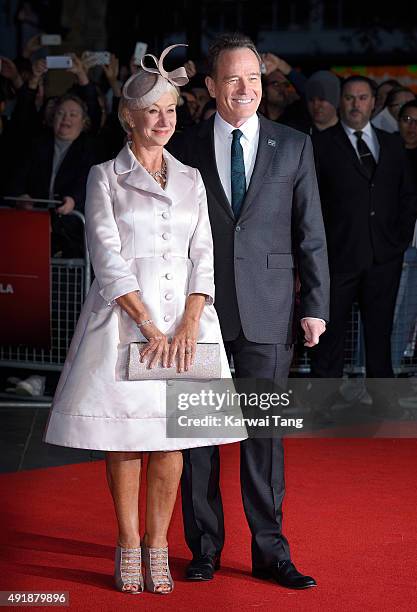 Dame Helen Mirren and Bryan Cranston attend a screening of "Trumbo" during the BFI London Film Festival at Odeon Leicester Square on October 8, 2015...