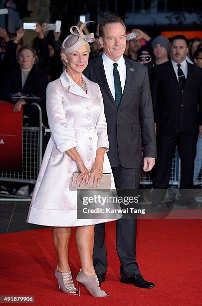 Dame Helen Mirren and Bryan Cranston attend a screening of "Trumbo" during the BFI London Film Festival at Odeon Leicester Square on October 8, 2015...