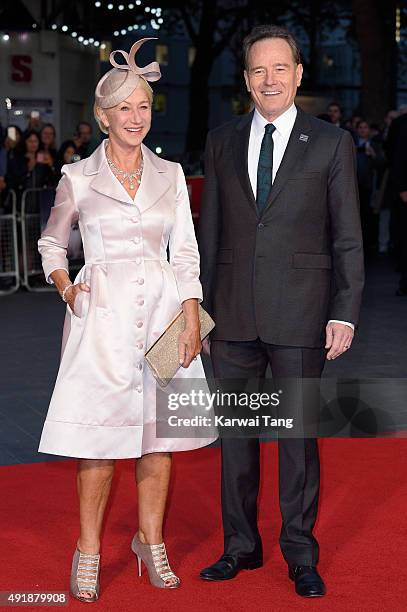 Dame Helen Mirren and Bryan Cranston attend a screening of "Trumbo" during the BFI London Film Festival at Odeon Leicester Square on October 8, 2015...