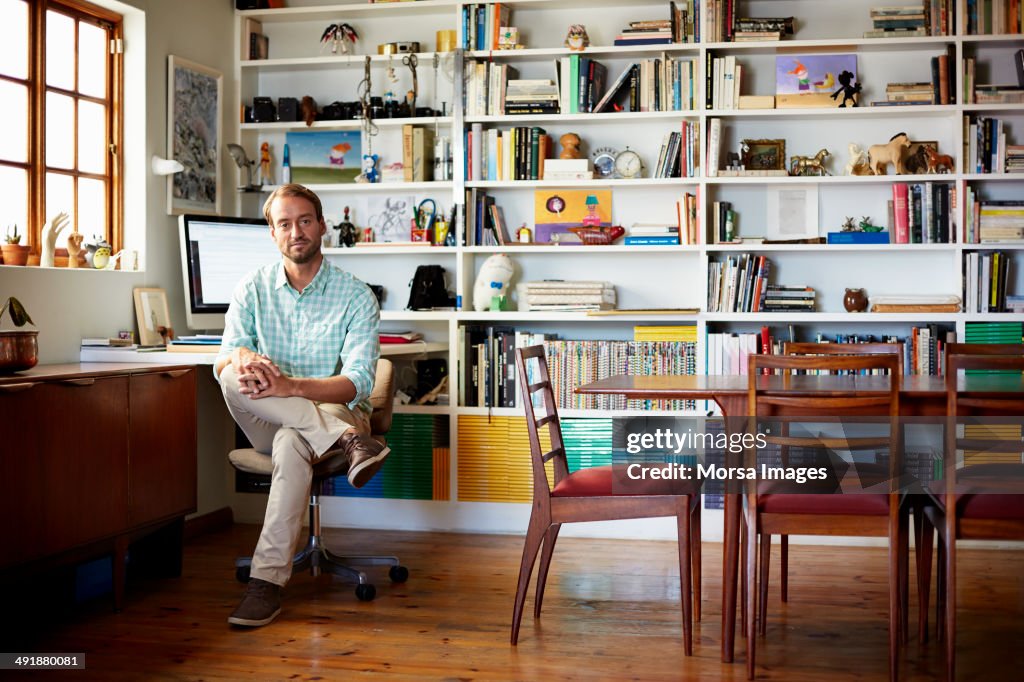 Portrait of man by computer