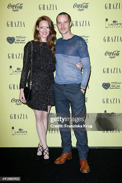 Lavinia Wilson and Barnaby Metschurat attend the 5th anniversary celebrations of the GRAZIA magazine at Grill Royal on October 08, 2015 in Berlin,...