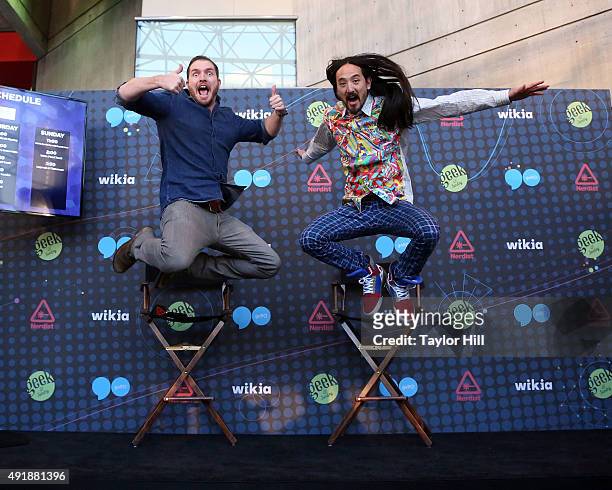 The Nerdist and Steve Aoki attend New York Comic-Con at The Jacob K. Javits Convention Center on October 8, 2015 in New York City.