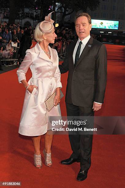 Helen Mirren and Bryan Cranston attend the Accenture Gala Screening of "Trumbo" during the BFI London Film Festival at Odeon Leicester Square on...
