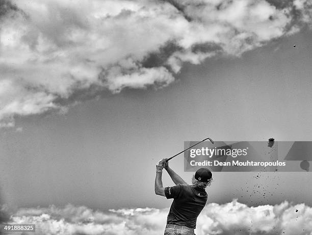 Eddie Pepperell of England hits his second shot on the 4th hole during Day 3 of the Open de Espana held at PGA Catalunya Resort on May 17, 2014 in...