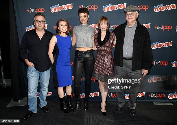 Hunters Press Room" -- Pictured: Justin Dix, Prosthetics Creator; Natalie Chaidez, Executive Producer; Britne Oldford, Gale Anne Hurd, Executive...