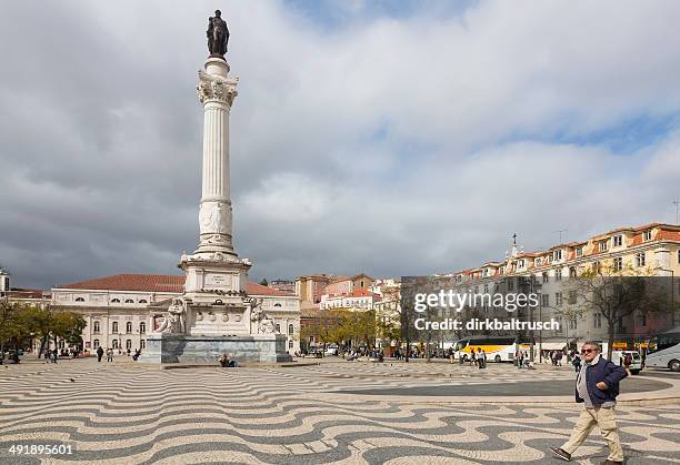 rossio square in lisbon - plaza theatre stock pictures, royalty-free photos & images