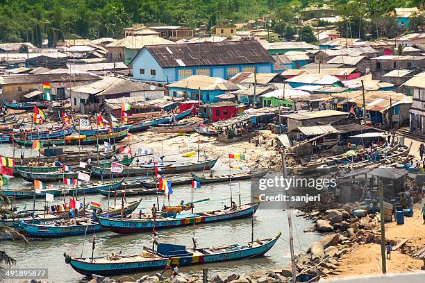 busua, fisherman village in ghana, africa - ghanaian flag stock pictures, royalty-free photos & images