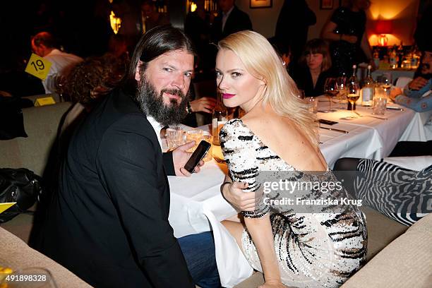 Franziska Knuppe and her husband Christian Moestl attend the 5th anniversary celebrations of the GRAZIA magazine at Grill Royal on October 08, 2015...