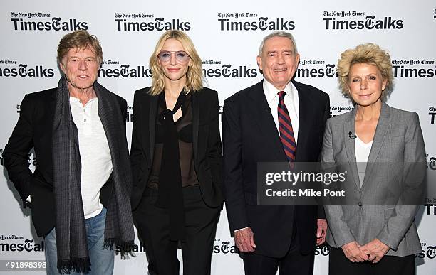 Robert Redford, Cate Blanchett, Dan Rather, and Mary Mapes attend TimesTalks Presents Cate Blanchett, Robert Redford, Mary Mapes and Dan Rather in...