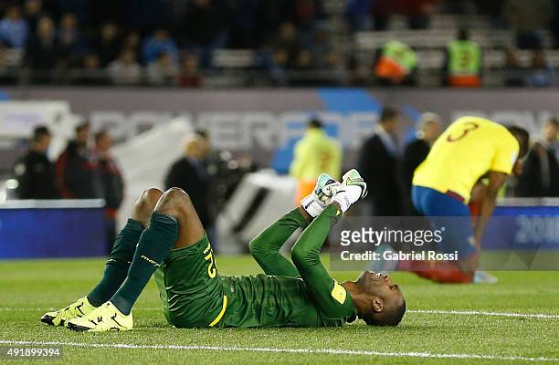 Alexander Domínguez of Ecuador celebrates after winning the match between Argentina and Ecuador as part of FIFA 2018 World Cup Qualifier at...