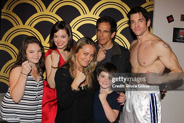 Ella Olivia Stiller, Margot Seibert as "Adrian", Christine Taylor, Ben Stiller, Quinlin Dempsey Stiller and Andy Karl as "Rocky Balboa" pose...
