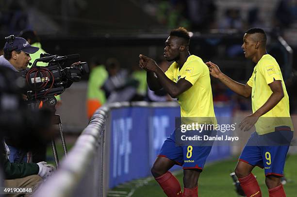 Felipe Caicedo, of Ecuador, celebrates after scoring the second goal during a match between Argentina and Ecuador as part of FIFA 2018 World Cup...