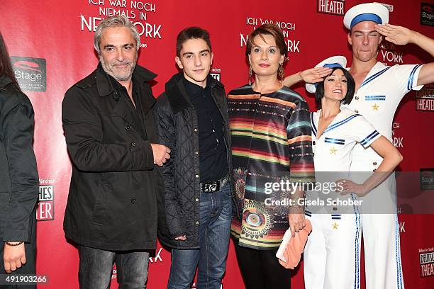 Jenny Juergens, daughter of Udo Juergens and her husband David Carreras Solé and stepson Matteo during the Munich premiere of the musical 'Ich war...