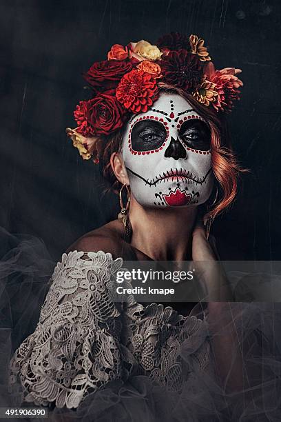 sugar skull creative make up for halloween - day of the dead stock pictures, royalty-free photos & images