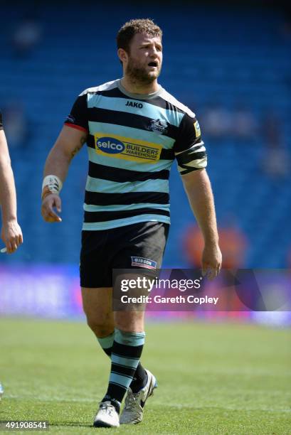 Olsi Krasniqi of London Broncos during the Super League match between London Broncos and Catalan Dragons at Etihad Stadium on May 17, 2014 in...