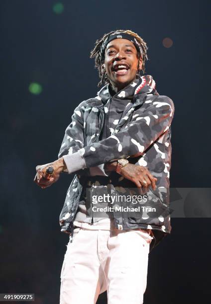 Wiz Khalifa performs onstage during the Power 106 FM Presents Powerhouse held at Honda Center on May 17, 2014 in Anaheim, California.