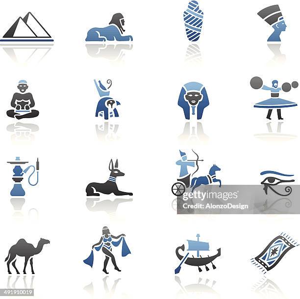 egyptian icon set - dead camel stock illustrations