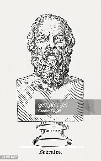 socrates - ancient greek philosopher, published in 1878 - bust sculpture stock illustrations
