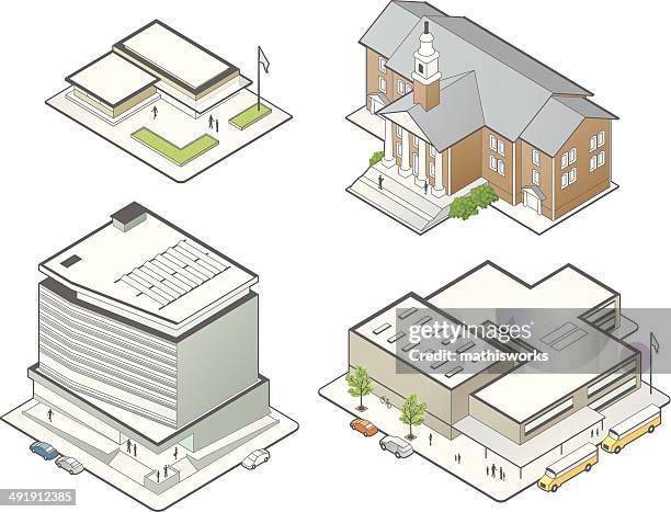 bildungseinrichtung illustrationen - isometric school stock-grafiken, -clipart, -cartoons und -symbole