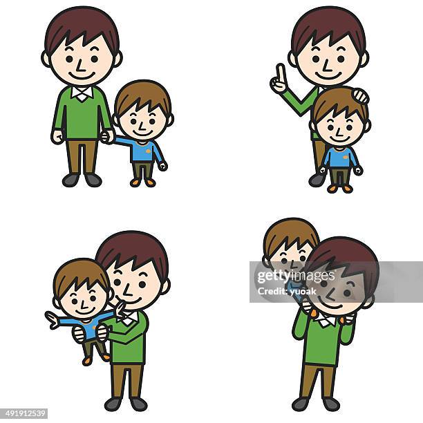 father and son - smiling baby white background stock illustrations