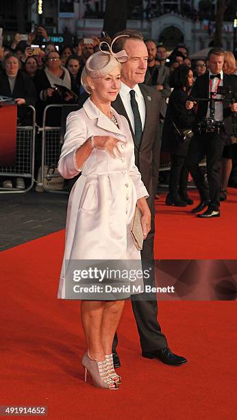 Helen Mirren and Bryan Cranston attend the Accenture Gala Screening of "Trumbo" during the BFI London Film Festival at Odeon Leicester Square on...