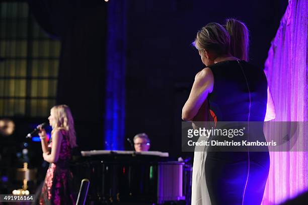Jackie Evancho David Foster perform onstage with Gigi Hadid and Yolanda Foster during the Global Lyme Alliance "Uniting for a Lyme-Free World"...