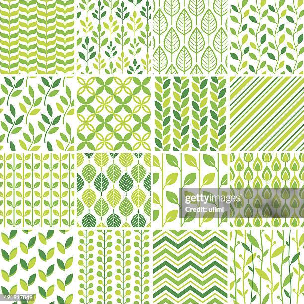 nahtlose grüne muster-set - simple pattern stock-grafiken, -clipart, -cartoons und -symbole