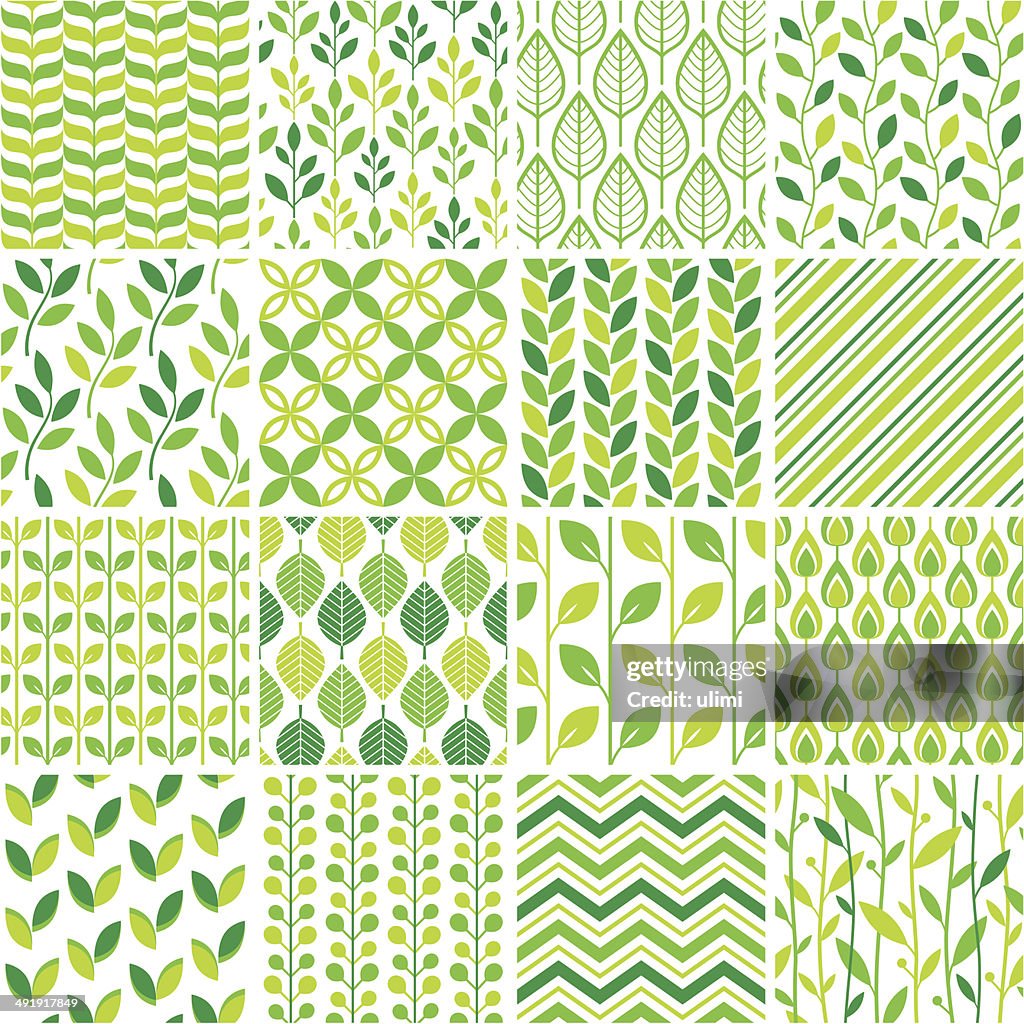 Seamless green graphic pattern set