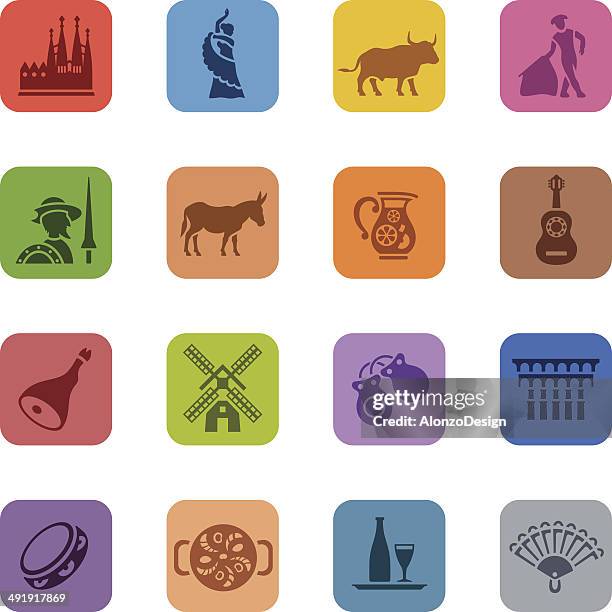 colorful spain icon set - tapas stock illustrations