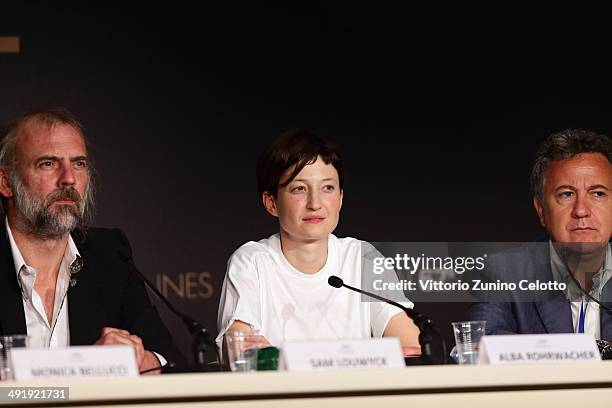 Actors Sam Louwyck, Alba Rohrwacher and Paolo Del Brocco attend the "La Meraviglie" press conference during the 67th Annual Cannes Film Festival on...