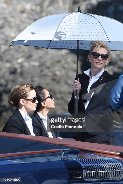 Emily Blunt, Zhou Xun and Cate Blanchett are seen while filming for the International Watch Company on May 18, 2014 in Portofino, Italy.