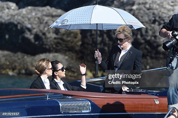 Emily Blunt, Zhou Xun and Cate Blanchett are seen while filming for the International Watch Company on May 18, 2014 in Portofino, Italy.