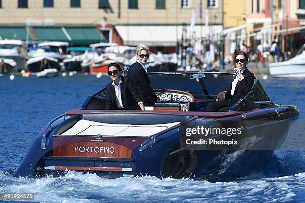 Emily Blunt, Zhou Xun and Cate Blanchett are seen while filming for the International Watch Company on May 18, 2014 in Portofino, Italy.