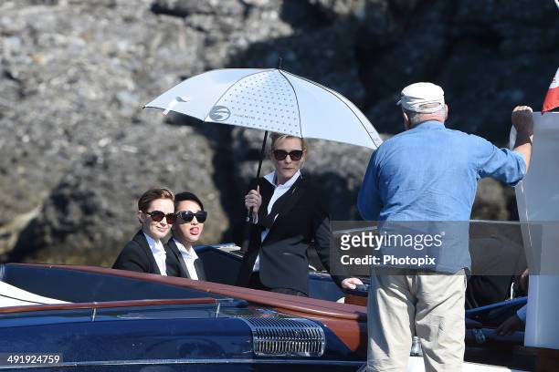 Emily Blunt, Zhou Xun, Cate Blanchett and Peter Lindbergh are seen while filming for the International Watch Company on May 18, 2014 in Portofino,...