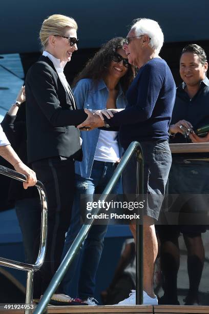 Cate Blanchett, Afef Jnifen and Giorgio Armani are seen on May 18, 2014 in Portofino, Italy.