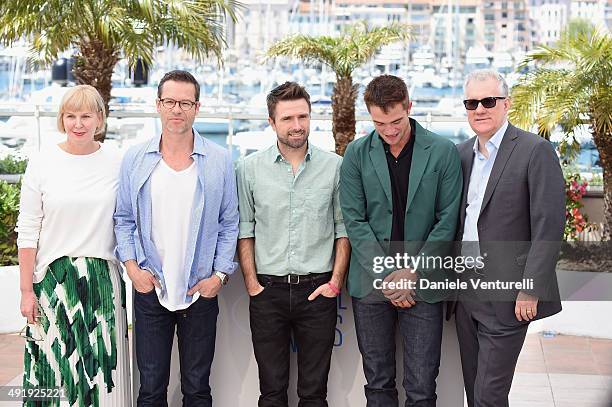 Producer Liz Watts, Guy Pearce, director David Michod, Robert Pattinson and David Linde attend "The Rover" photocall at the 67th Annual Cannes Film...