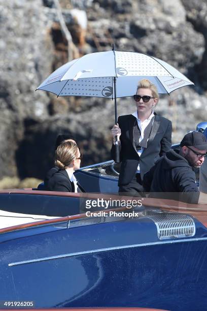 Cate Blanchett and Emily Blunt are seen while filming for the International Watch Company on May 18, 2014 in Portofino, Italy.