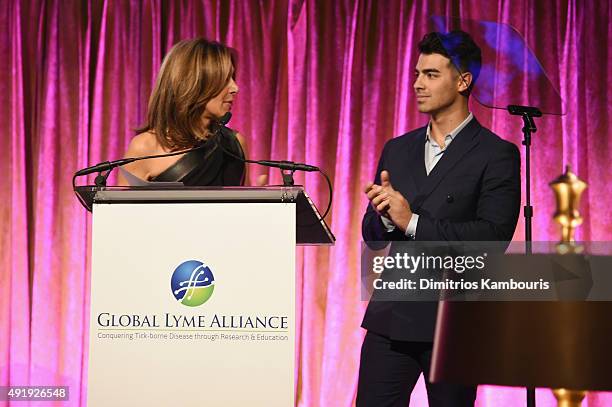 News Anchor Rosanna Scotto and Joe Jonas speak onstage during the Global Lyme Alliance "Uniting for a Lyme-Free World" Inaugural Gala at Cipriani...