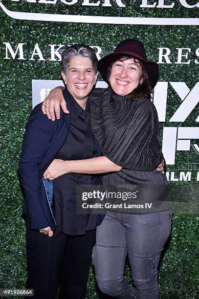 Lesli Klainberg and Athina Rachel Tsangari attends the 53rd New York Film Festival - Filmmakers In Residence Dinner at Cafe Clover on October 8, 2015...