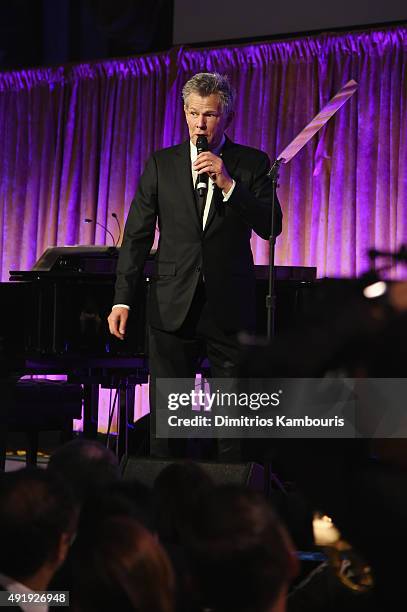 David Foster speaks onstage during the Global Lyme Alliance "Uniting for a Lyme-Free World" Inaugural Gala at Cipriani 42nd Street on October 8, 2015...