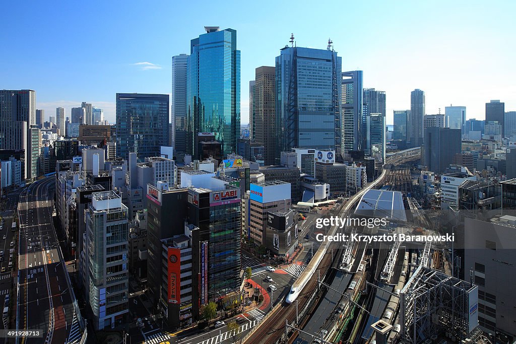 Shiodome Cityscape with Shinkansen