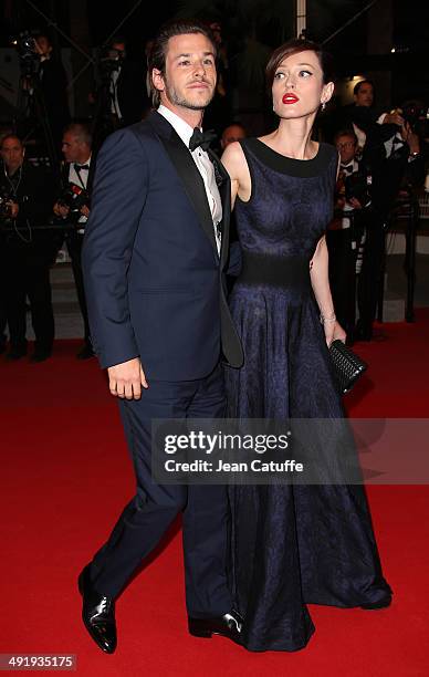 Gaspard Ulliel and his girlfriend Gaelle Pietri attend the 'Saint Laurent' premiere during the 67th Annual Cannes Film Festival on May 17, 2014 in...