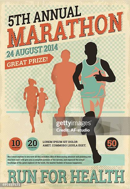 stockillustraties, clipart, cartoons en iconen met vintage marathon runners - track and field