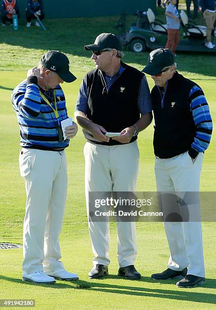 Nick Price the captain of the International team with two of his captain's assistants Marc McNulty and Tony Johnstone deciding on match strategy...