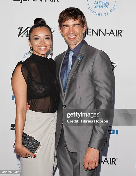 Anel Lopez Gorham and Christopher Gorham attend the Autism Speaks to Los Angeles Celebrity Chef Gala at Barker Hangar on October 8, 2015 in Santa...