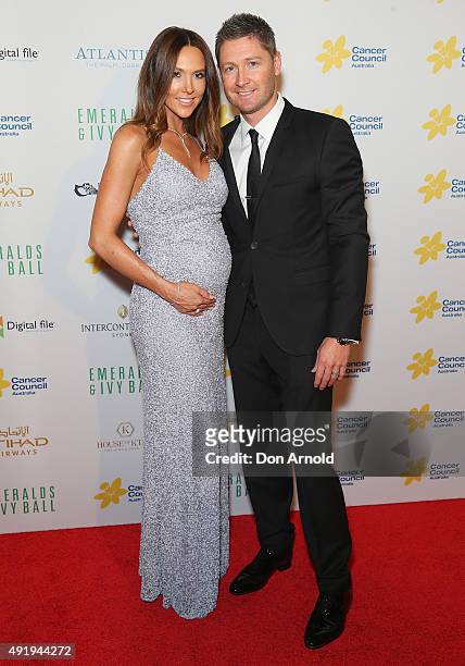 Kyly Clarke and Michael Clarke arrive ahead of Cancer Council Australia's Emeralds & Ivy Gala Ball at Sydney Town Hall on October 9, 2015 in Sydney,...